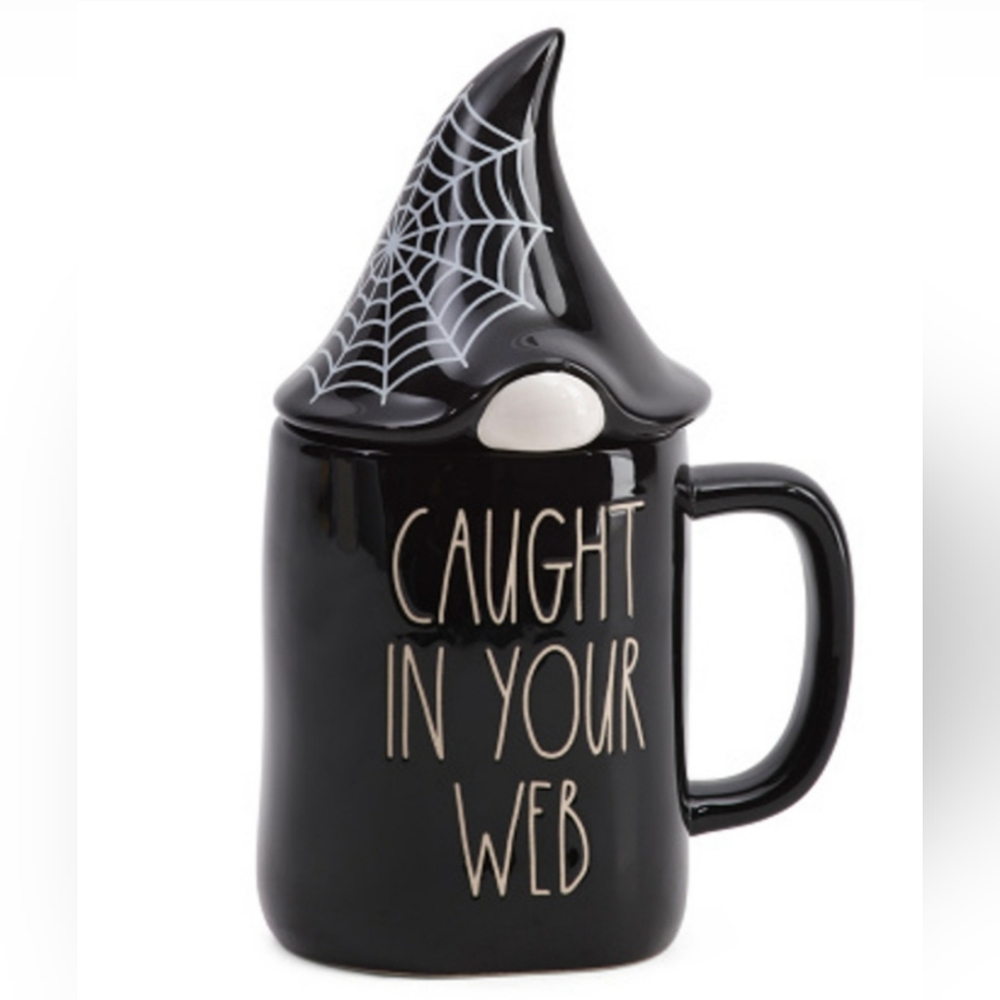 NIB Rae Dunn Caught in Your Web Figural Mug with Gnome Web Top